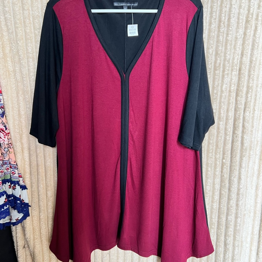 Women's Black and Red V-Neck Blouse.